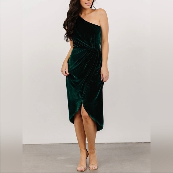 Baltic Born Kourtney Velvet One Strap Tulip Hem Midi Evening Formal Gala Dress - Picture 1 of 10